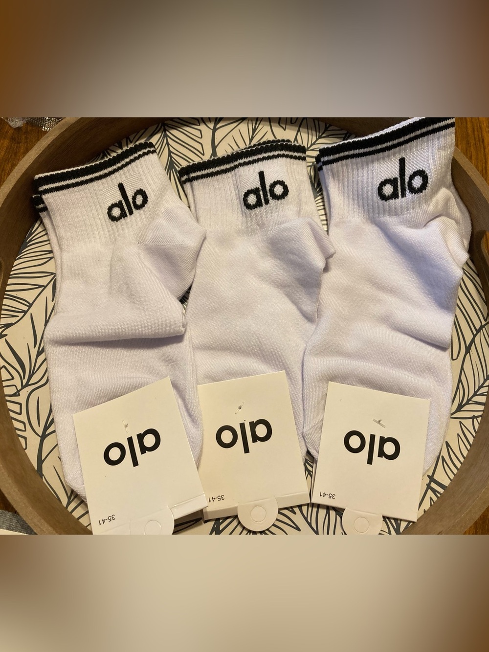 White Crew Socks with Black Trim and Logo - 3 Pack